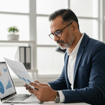 Person reviewing financial documents and graphs on a laptop, symbolizing essential budgeting