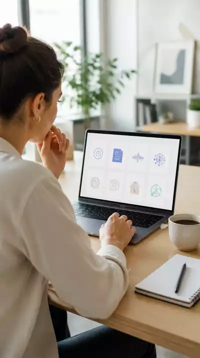 Person evaluating different AI note-taking app features on a laptop