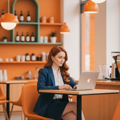 Person using a laptop at a cafe, demonstrating flexible work