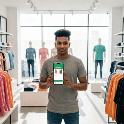 Person using a cashback app on their smartphone while shopping in a store