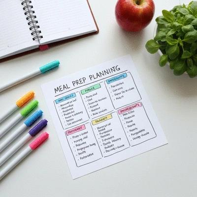 Hand-drawn meal prep planning template with colorful markers