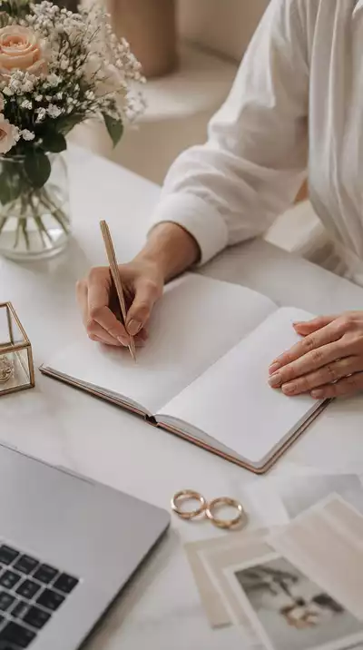 Person taking notes in a planner for an event