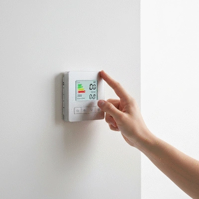 Hand adjusting a modern programmable thermostat