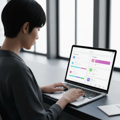 Person using a task management app on a laptop, showing organized tasks and progress