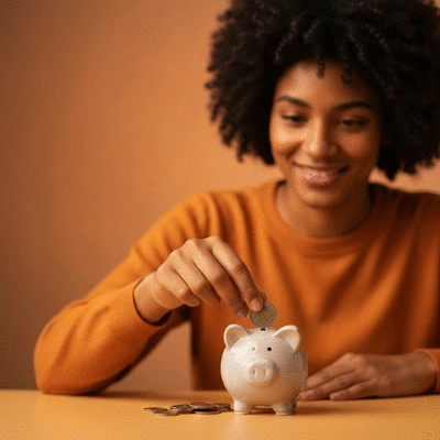 Person putting coins into a piggy bank, symbolizing saving money for an emergency fund, no text, no words, no typography, clean image
