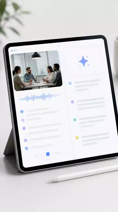 AI note-taking app interface showing transcription and summary