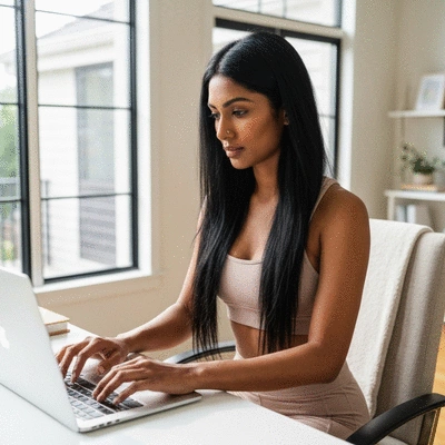 Person using a laptop to work remotely, representing freelance autonomy