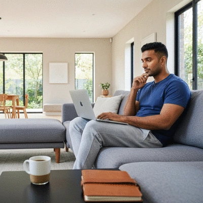 Student working on laptop in a cafe, showcasing a side hustle leading to career development