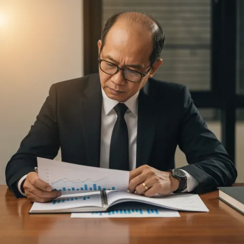 Person calculating finances with a calculator and money